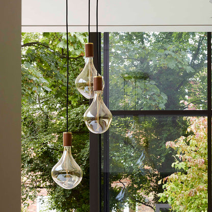 Triple Pendant with Voronoi II by Tala - Black Canopy / Brass Grip with 3 Walnut Pendants