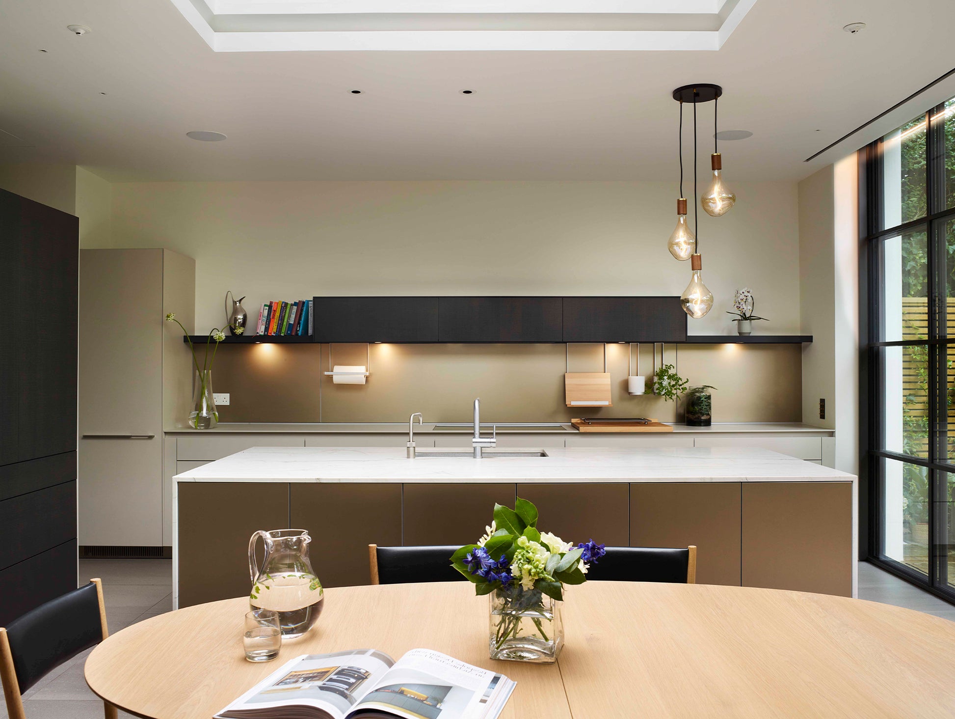 Triple Pendant with Voronoi II by Tala - Black Canopy / Brass Grip with Walnut Pendants