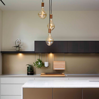 Triple Pendant with Voronoi II by Tala - Black Canopy / Brass Grip with Walnut Pendants