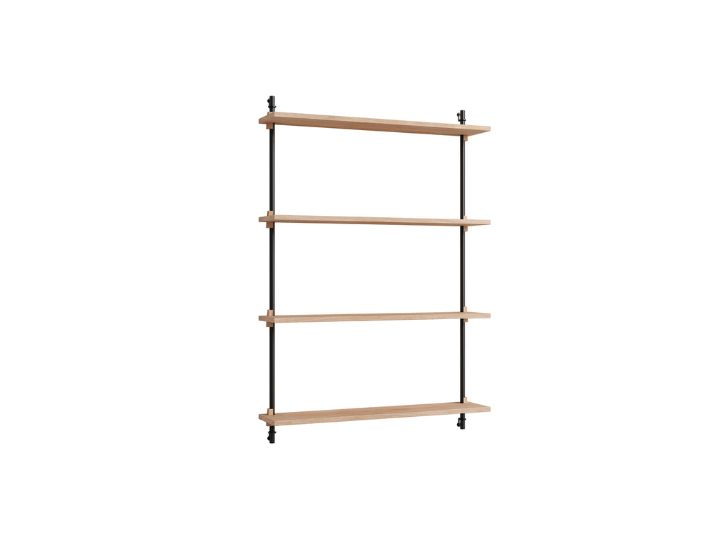 Wall Shelving System Sets (115 cm) by Moebe - WS.115.1 / Black Uprights / Oiled Oak