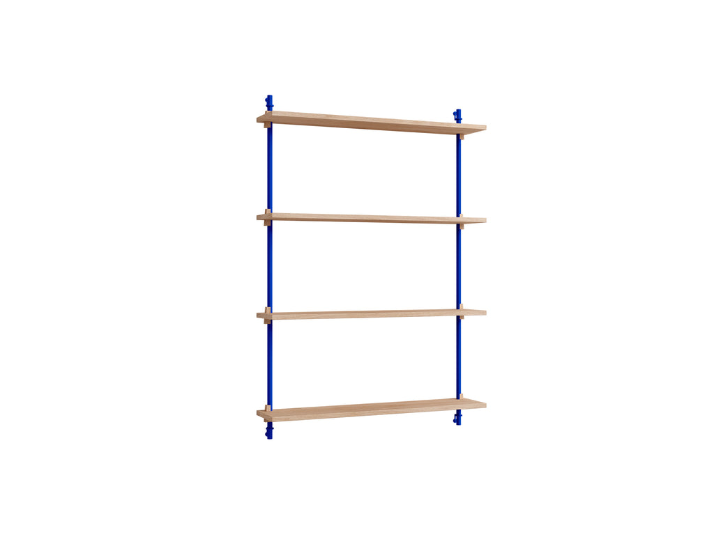 Wall Shelving System Sets (115 cm) by Moebe - WS.115.1 / Deep Blue Uprights / Oiled Oak