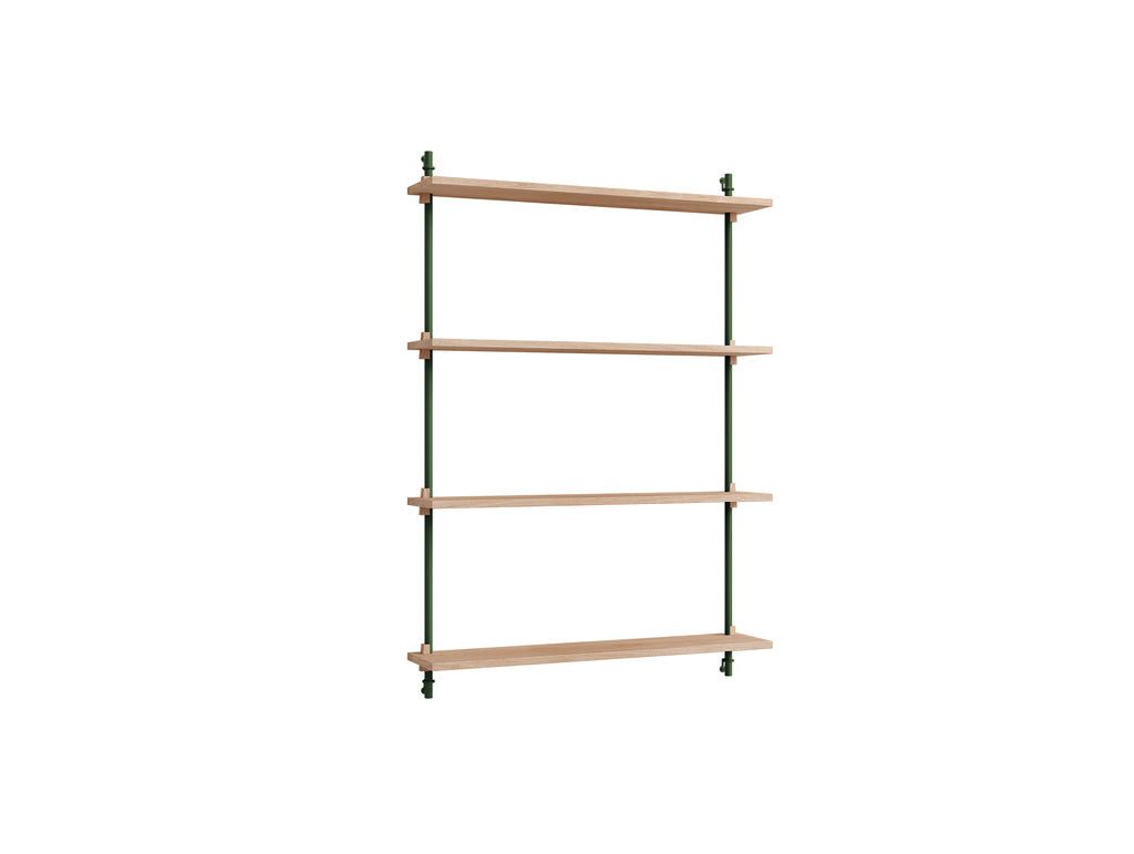 Wall Shelving System Sets (115 cm) by Moebe - WS.115.1 / Pine Green Uprights / Oiled Oak