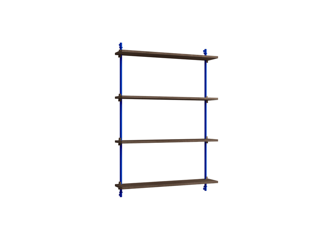 Wall Shelving System Sets (115 cm) by Moebe - WS.115.1  / Deep Blue Uprights / Smoked Oak