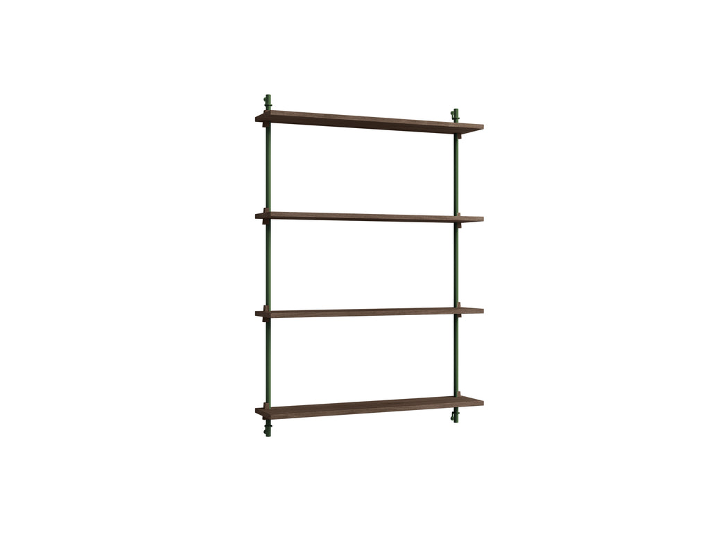 Wall Shelving System Sets (115 cm) by Moebe - WS.115.1 / Pine Green Uprights / Smoked Oak