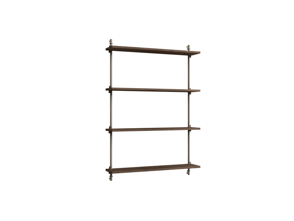 Wall Shelving System Sets (115 cm) by Moebe - WS.115.1 / Warm Grey Uprights / Smoked Oak