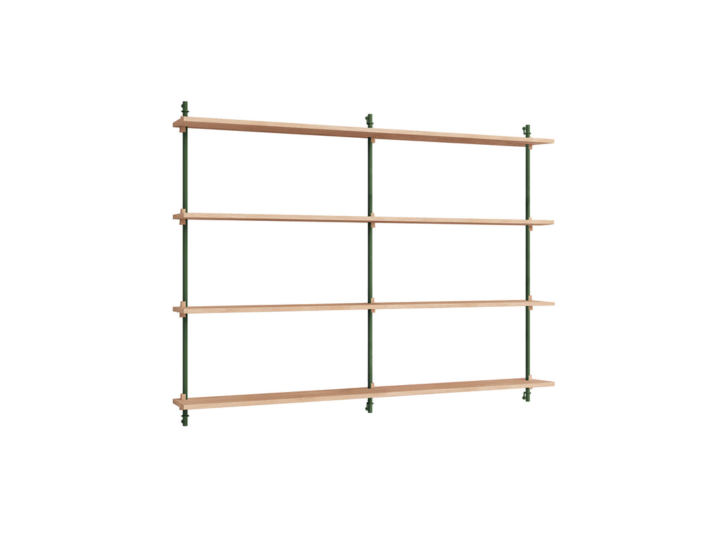 Wall Shelving System Sets (115 cm) by Moebe - WS.115.2.B / Pine Green Uprights / Oiled Oak