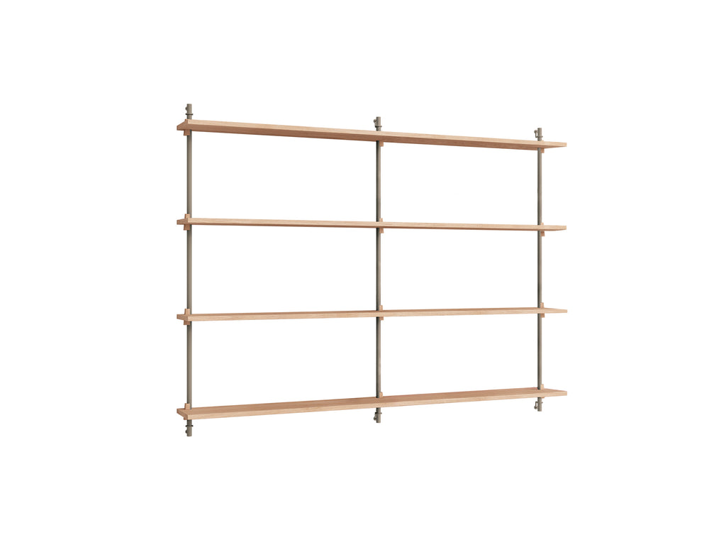 Wall Shelving System Sets (115 cm) by Moebe - WS.115.2.B / Warm Grey Uprights / Oiled Oak