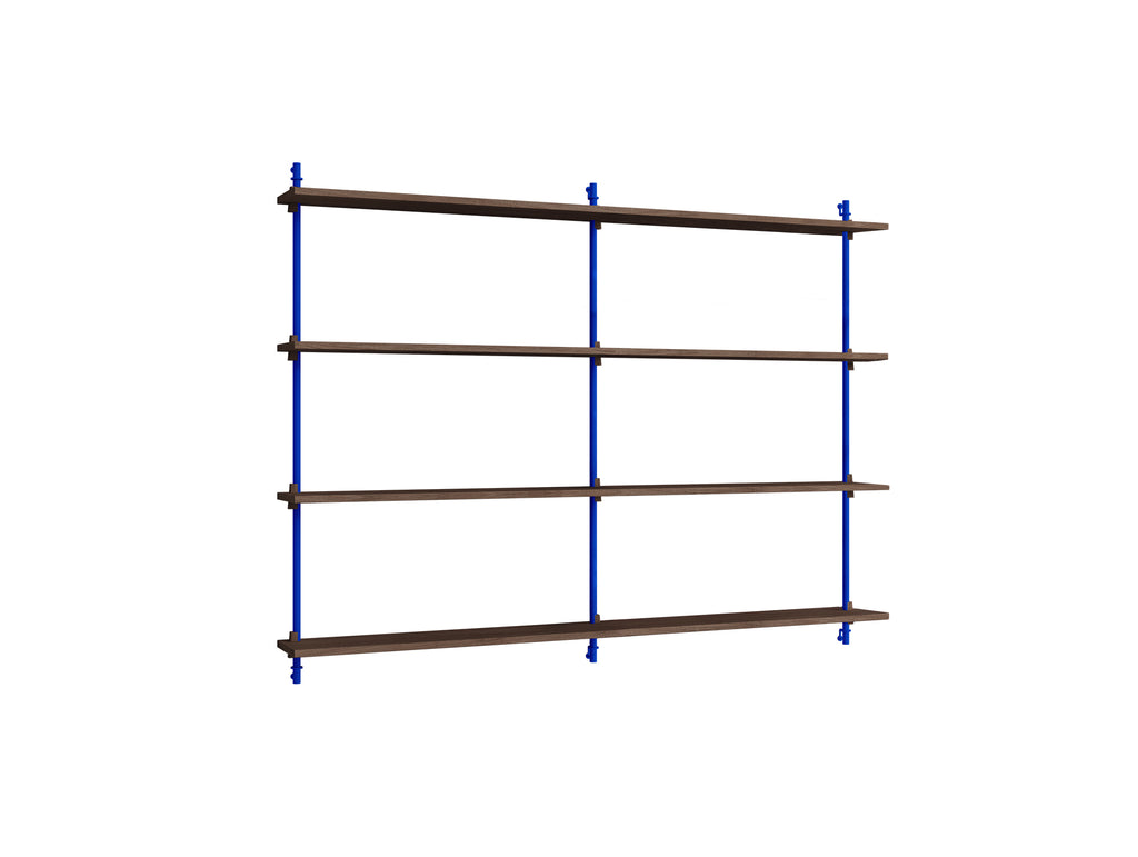 Wall Shelving System Sets (115 cm) by Moebe - WS.115.2.B / Deep Blue Uprights / Smoked Oak