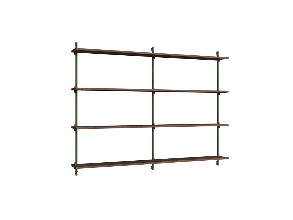 Wall Shelving System Sets (115 cm) by Moebe - WS.115.2.B / Pine Green Uprights / Smoked Oak