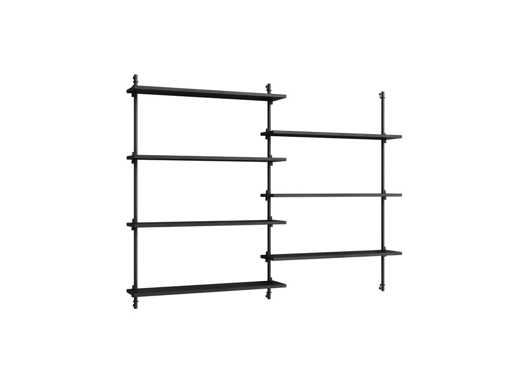Wall Shelving System Sets (115 cm) by Moebe - WS.115.2 / Black Uprights / Black Painted Oak