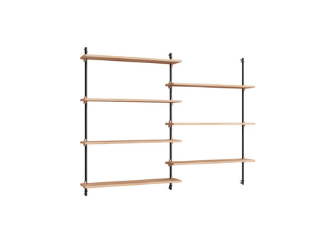 Wall Shelving System Sets (115 cm) by Moebe - WS.115.2 / Black Uprights / Oiled Oak