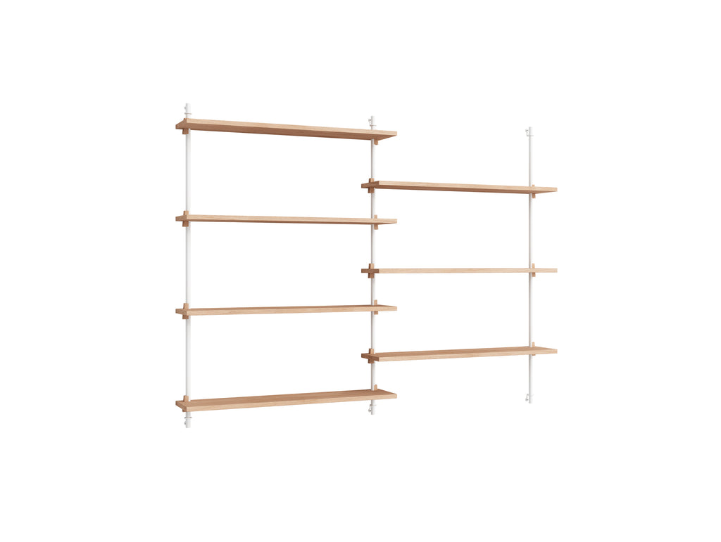 Wall Shelving System Sets (115 cm) by Moebe - WS.115.2 / White Uprights / Oiled Oak