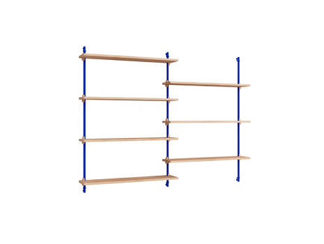 Wall Shelving System Sets (115 cm) by Moebe - WS.115.2 / Deep Blue Uprights / Oiled Oak