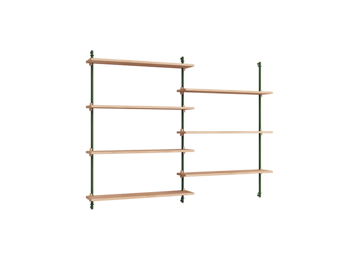 Wall Shelving System Sets (115 cm) by Moebe - WS.115.2 / Pine Green Uprights / Oiled Oak