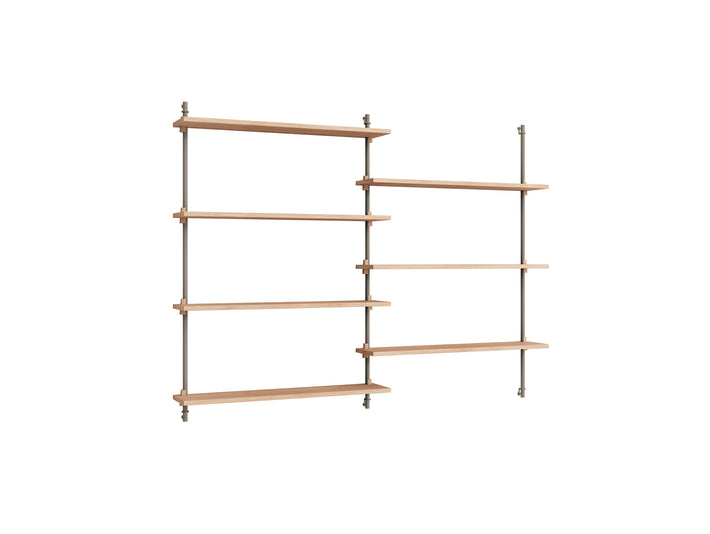 Wall Shelving System Sets (115 cm) by Moebe - WS.115.2 / Warm Grey Uprights / Oiled Oak