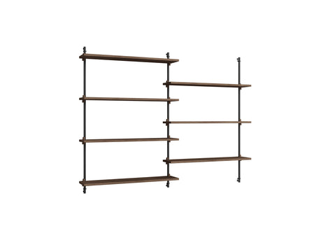 Wall Shelving System Sets (115 cm) by Moebe - WS.115.2 / Black Uprights / Smoked Oak\