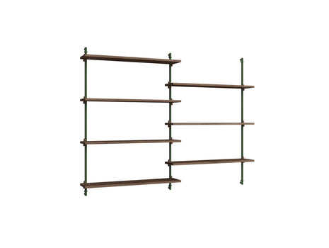 Wall Shelving System Sets (115 cm) by Moebe - WS.115.2 / Pine Green Uprights / Smoked Oak