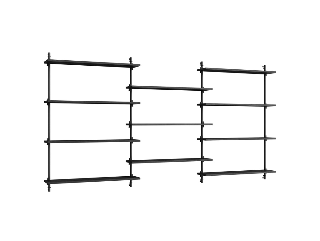 Wall Shelving System Sets (115 cm) by Moebe - WS.115.3 / Black Uprights / Black Painted Oak