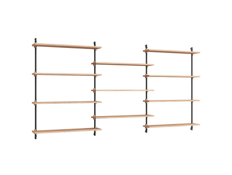 Wall Shelving System Sets (115 cm) by Moebe - WS.115.3 / Black Uprights / Oiled Oak