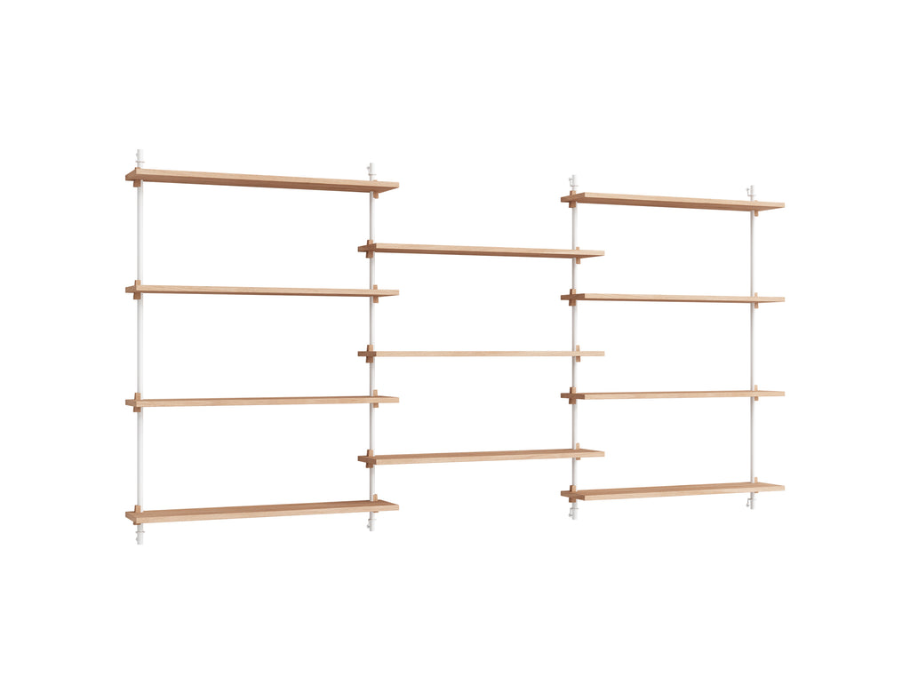 Wall Shelving System Sets (115 cm) by Moebe - WS.115.3 / White Uprights / Oiled Oak