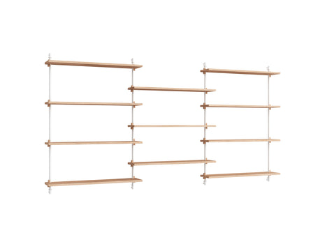 Wall Shelving System Sets (115 cm) by Moebe - WS.115.3 / White Uprights / Oiled Oak