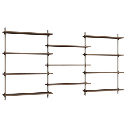 Wall Shelving System Sets (115 cm) by Moebe - WS.115.3 / Warm Grey Uprights / Smoked Oak