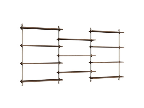 Wall Shelving System Sets (115 cm) by Moebe - WS.115.3 / Warm Grey Uprights / Smoked Oak