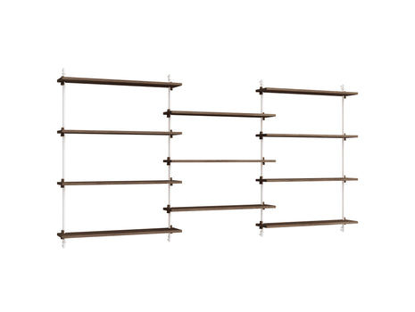 Wall Shelving System Sets (115 cm) by Moebe - WS.115.3 / White Uprights / Smoked Oak