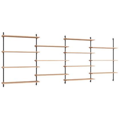 Wall Shelving System Sets (115 cm) by Moebe - WS.115.4 / Black Uprights / Oiled Oak