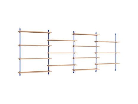 Wall Shelving System Sets (115 cm) by Moebe - WS.115.4 / Deep Blue Uprights / Oiled Oak
