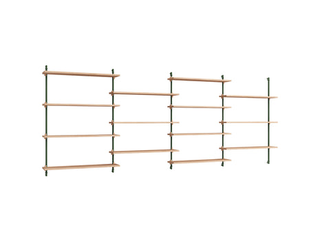 Wall Shelving System Sets (115 cm) by Moebe - WS.115.4 / Pine Green Uprights / Oiled Oak
