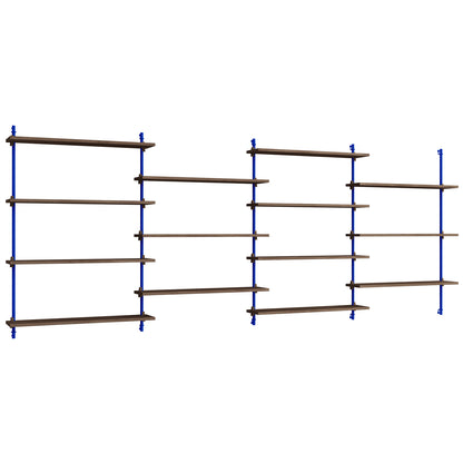 Wall Shelving System Sets (115 cm) by Moebe - WS.115.4 / Deep Blue Uprights / Smoked Oak