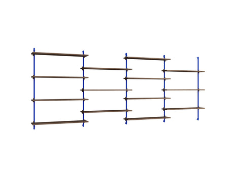 Wall Shelving System Sets (115 cm) by Moebe - WS.115.4 / Deep Blue Uprights / Smoked Oak