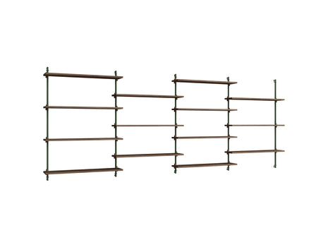 Wall Shelving System Sets (115 cm) by Moebe - WS.115.4 / Pine Green Uprights / Smoked Oak