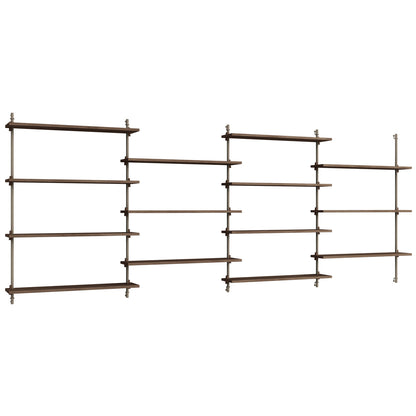 Wall Shelving System Sets (115 cm) by Moebe - WS.115.4 / Warm Grey Uprights / Smoked Oak