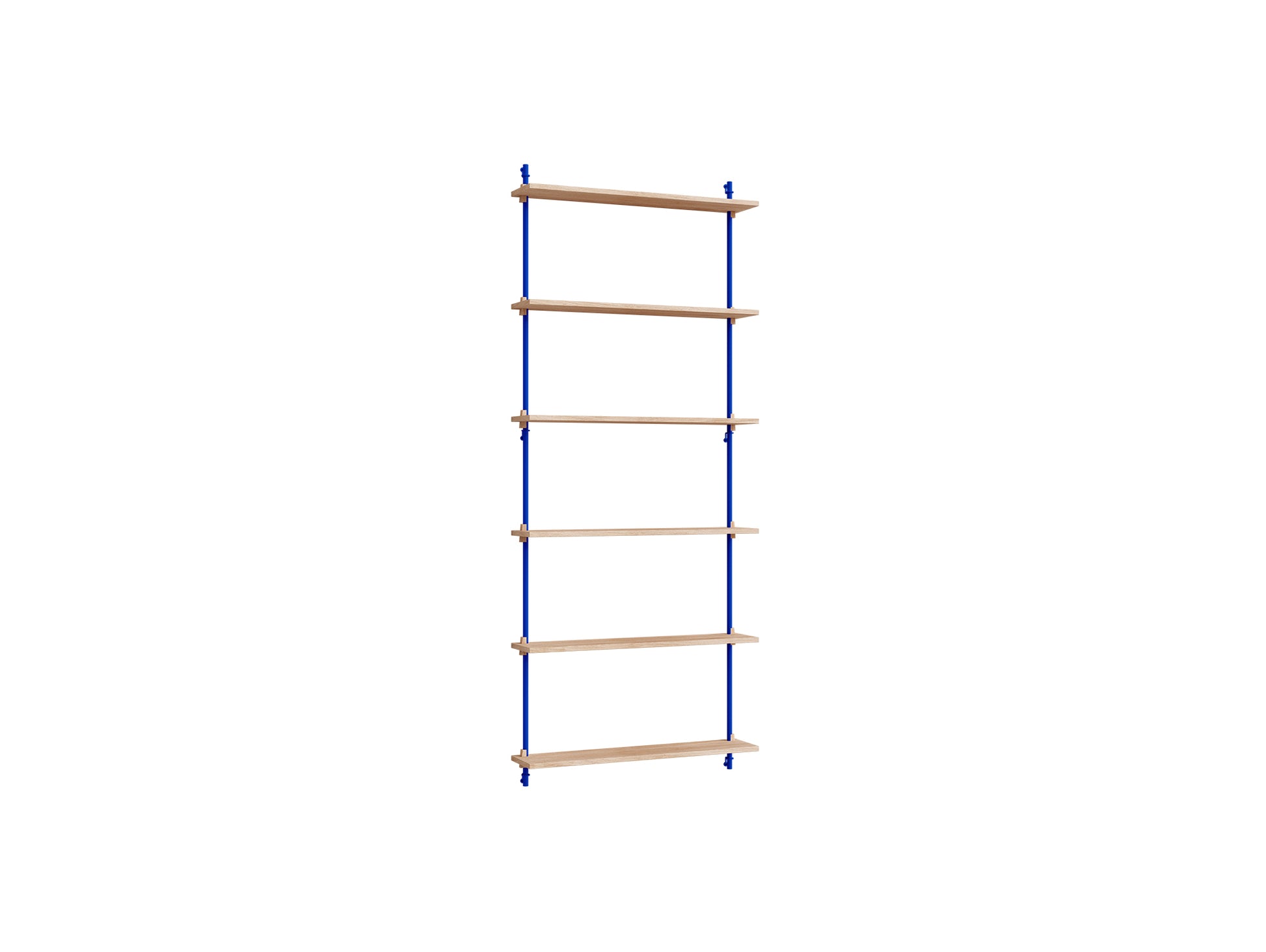 Wall Shelving System Sets (200 cm) by Moebe - WS.200.1 / Deep Blue Uprights / Oiled Oak