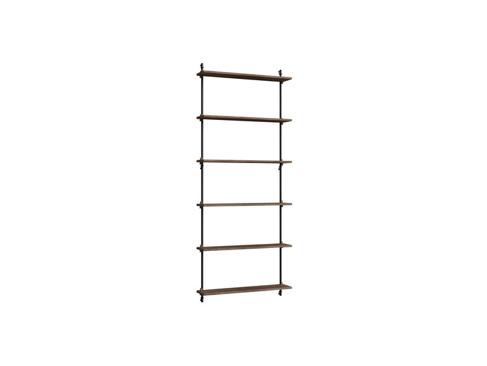Wall Shelving System Sets (200 cm) by Moebe - WS.200.1 / Black Uprights / Smoked Oak