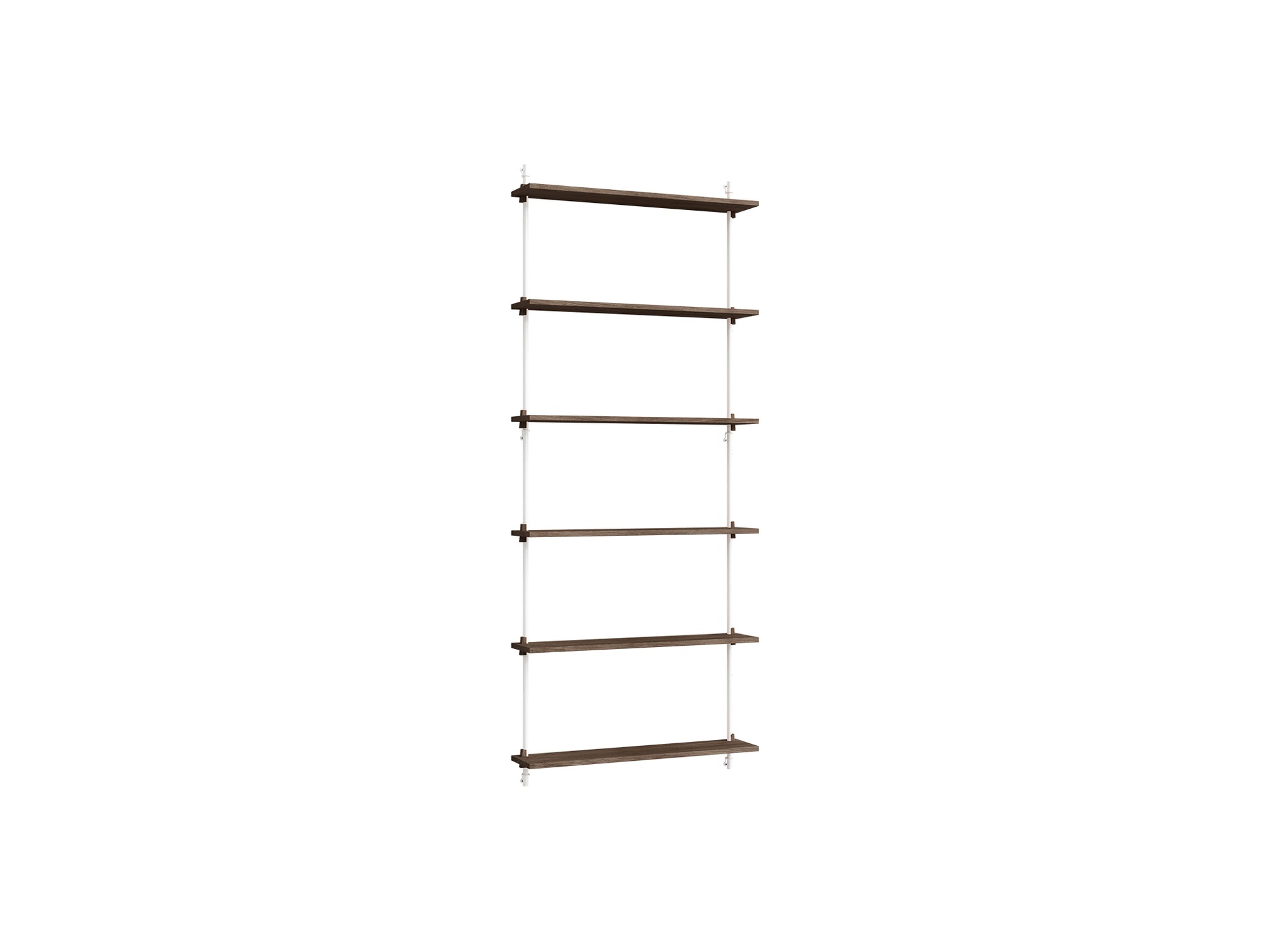 Wall Shelving System Sets (200 cm) by Moebe - WS.200.1 / Wall Shelving System Sets (200 cm) by Moebe - WS.200.1 / White Uprights / Smoked Oak