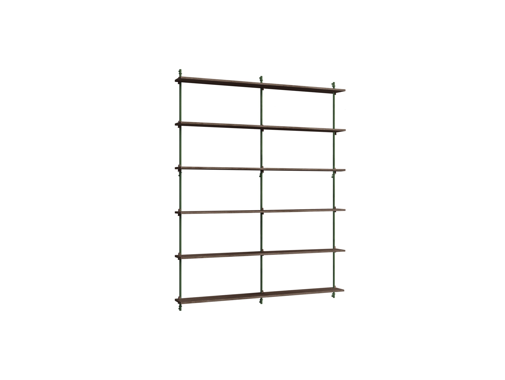 Wall Shelving System Sets (200 cm) by Moebe - WS.200.2.B / Pine Green Uprights / Smoked Oak