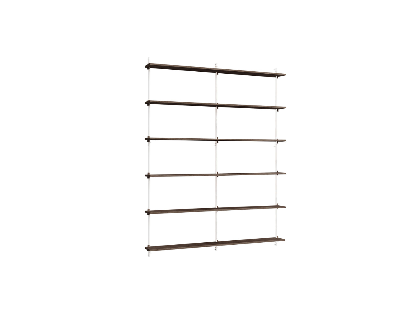 Wall Shelving System Sets (200 cm) by Moebe - WS.200.2.B / White Uprights / Smoked Oak