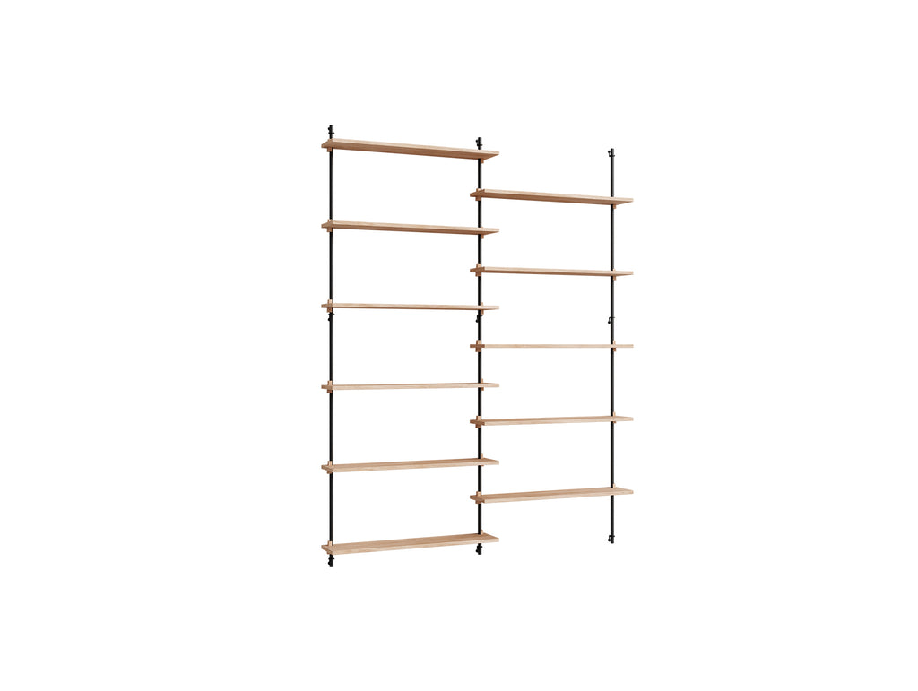 Wall Shelving System Sets (200 cm) by Moebe - WS.200.2 / Black Uprights / Oiled Oak