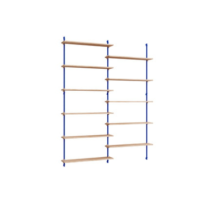 Wall Shelving System Sets (200 cm) by Moebe - WS.200.2 / Deep Blue Uprights / Oiled Oak