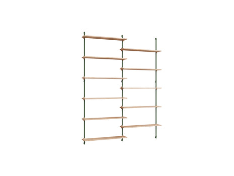 Wall Shelving System Sets (200 cm) by Moebe - WS.200.2 / Pine Green Uprights / Oiled Oak