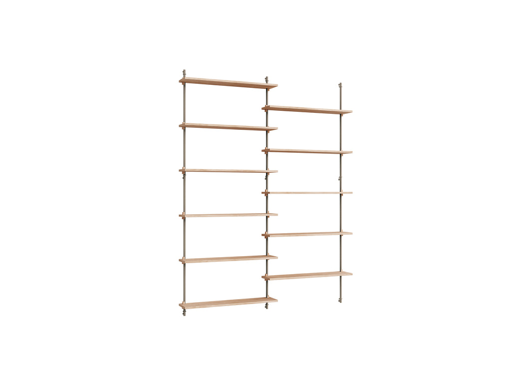 Wall Shelving System Sets (200 cm) by Moebe - WS.200.2 / Warm Grey Uprights / Oiled Oak