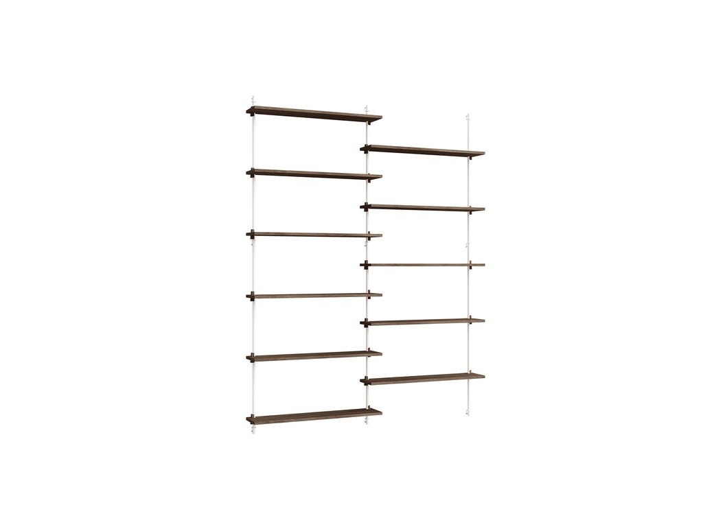 Wall Shelving System Sets (200 cm) by Moebe - WS.200.2 / White Uprights / Smoked Oak
