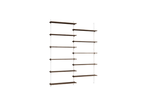 Wall Shelving System Sets (200 cm) by Moebe - WS.200.2 / White Uprights / Smoked Oak
