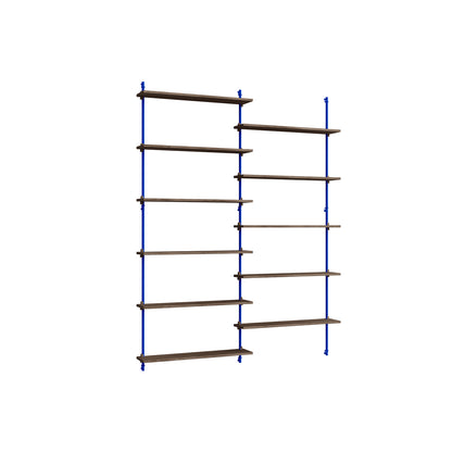 Wall Shelving System Sets (200 cm) by Moebe - WS.200.2 / Deep Blue Uprights / Smoked Oak