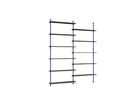 Wall Shelving System Sets (200 cm) by Moebe - WS.200.2 / Deep Blue Uprights / Smoked Oak