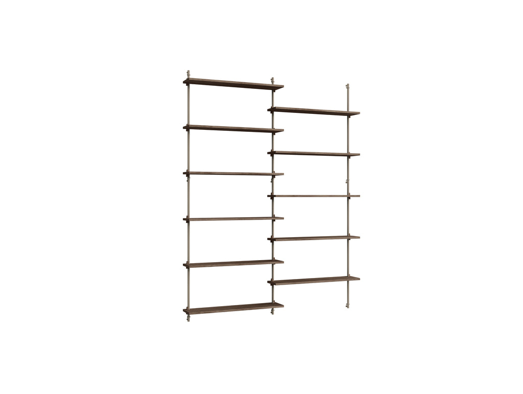 Wall Shelving System Sets (200 cm) by Moebe - WS.200.2 / Warm Grey Uprights / Smoked Oak