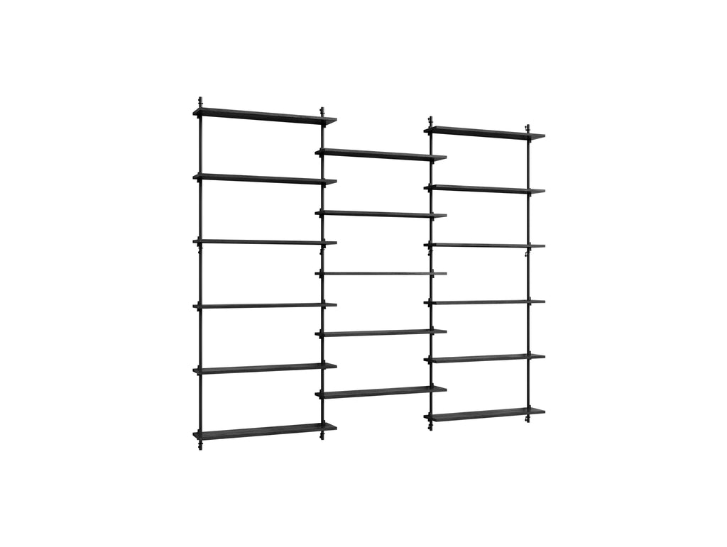 Wall Shelving System Sets (200 cm) by Moebe - WS.200.3 / Black Uprights / Black Painted Oak